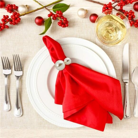 KESOTE Set of 12 Pearl Napkin Rings, Gold Napkin Ring Holders for Formal - Picture 5 of 7